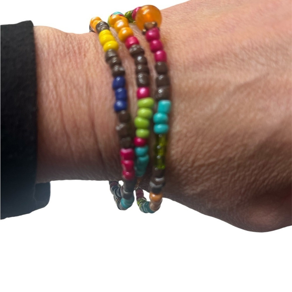 Multi Colorful Summer Vibes Beaded Stretch Bracelets Set of 3